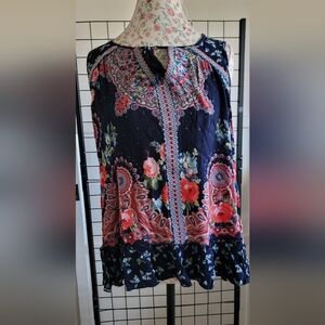BILA Floral Navy Sleveless Boho Top Size MEDIUM